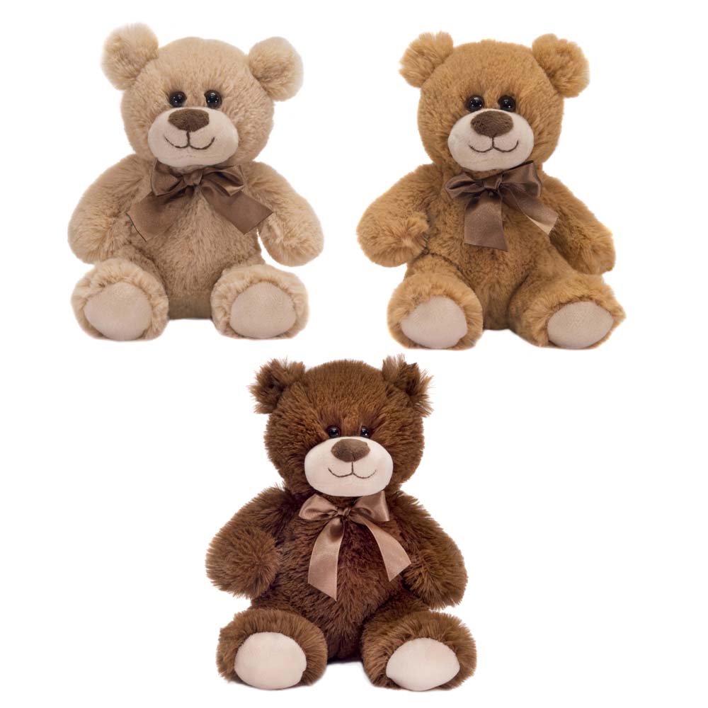9.5IN H. 3 ASST. SITTING BEARS - BROWN, TAN, BEIGE - Fiesta Toy