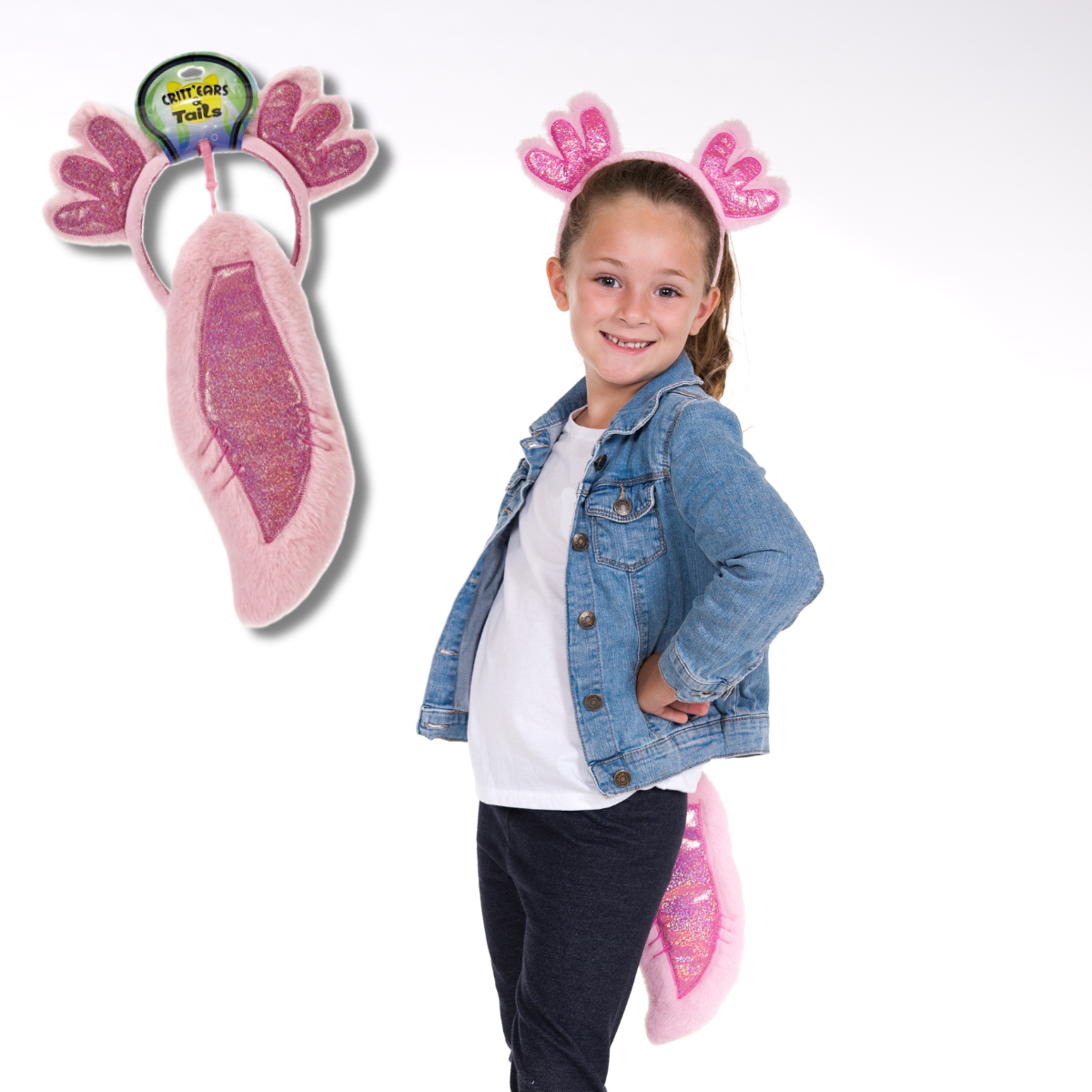 Pink Axolotl Ears Headband and Tail