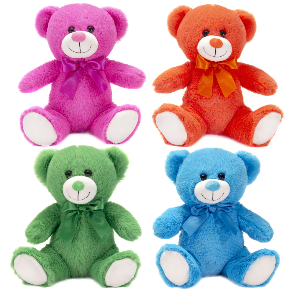 8IN 4 ASST. SITTING BEARS - PINK, BLUE, GREEN, ORANGE