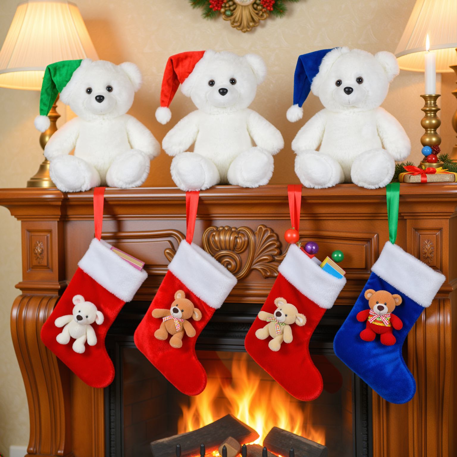 8" Sitting Bears w/ Color Hats