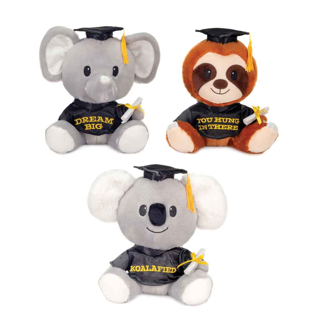 9.5IN 3ASST. GRADUATION ANIMALS - ELEPHANT, SLOTH OR KOALA