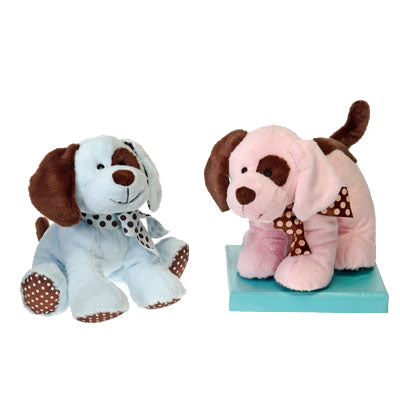 10IN 2 ASST. PUPPIES WITH RIBBON AND RATTLE