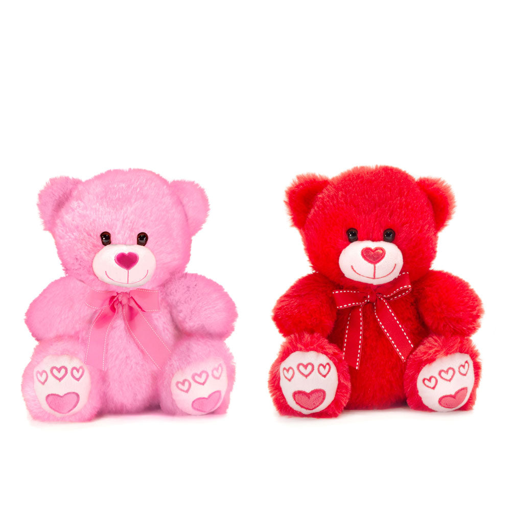 8.5IN 2 ASST. BEARS WITH HEART EMB. ON SOLES - PINK AND RED