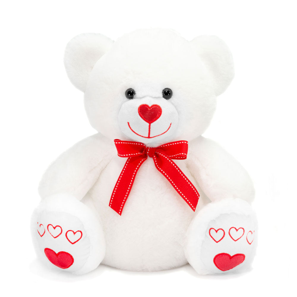 14.5IN WHITE BEAR WITH HEART EMB. ON SOLE