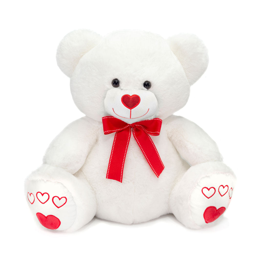 19.5IN WHITE BEAR WITH HEART EMB. ON SOLE