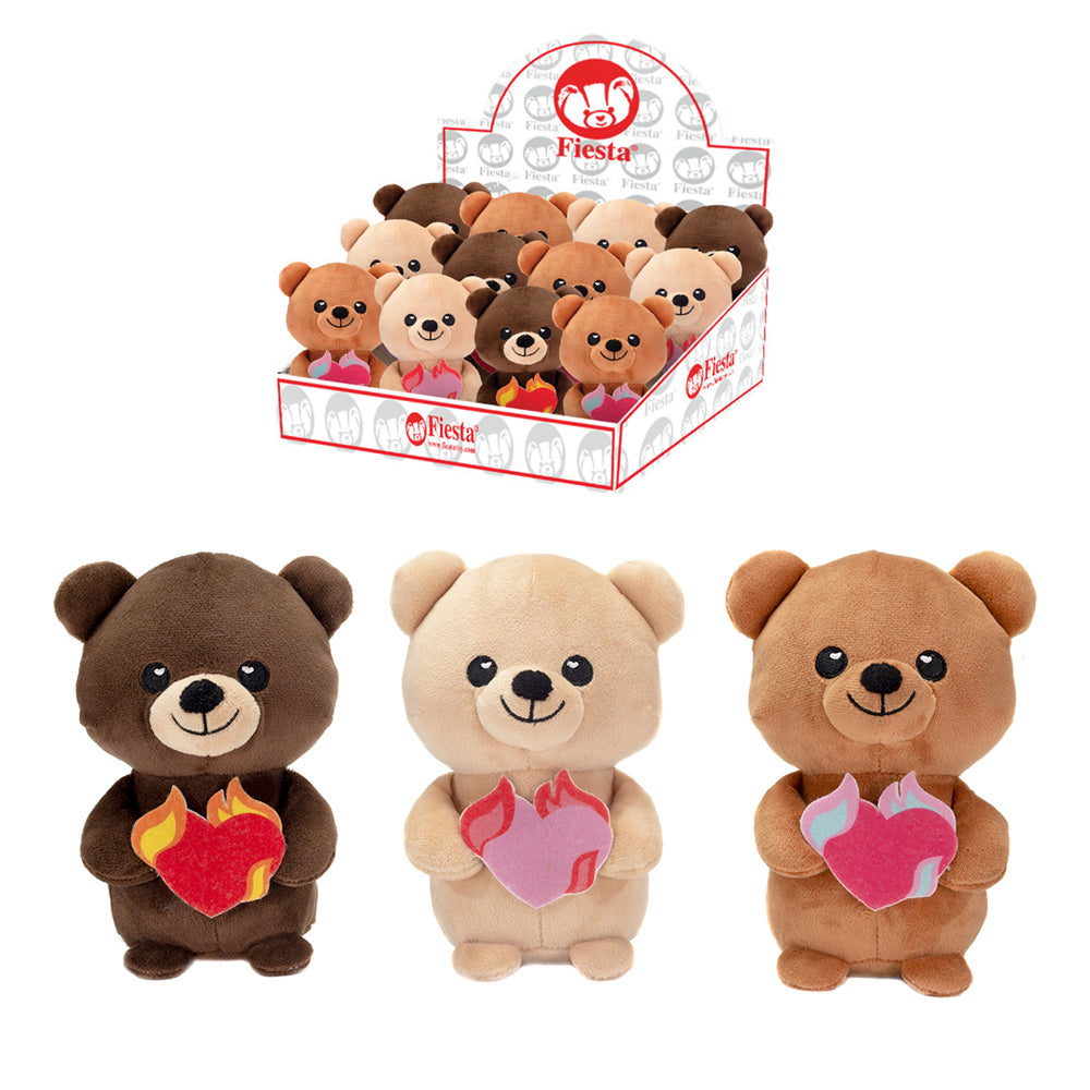 6IN 3 ASST BEARS - CHOCOLATE, BEIGE, TAN HOLD A HEART ON FIRE/IN PDQ