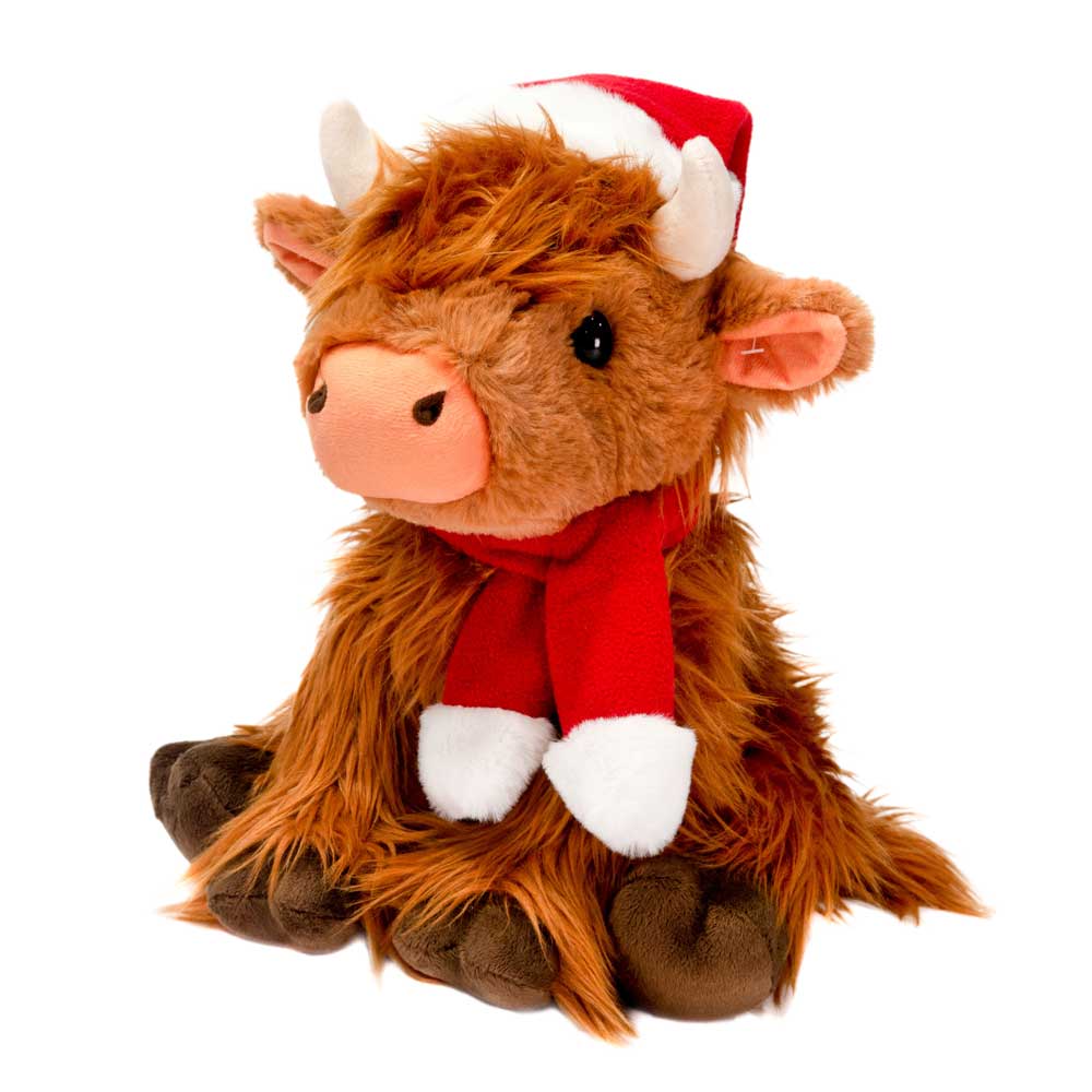 11IN SITTING HIGHLAND COW IN XMAS HAT